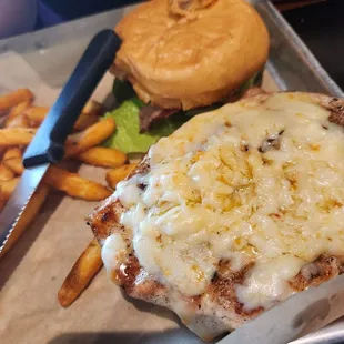 a cheeseburger and french fries