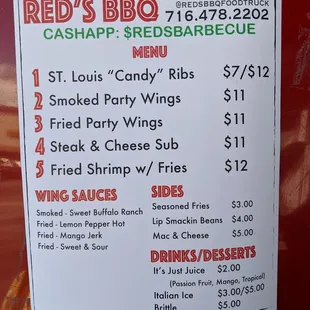 Special event menu.