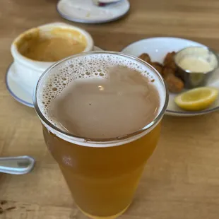 Lobster Bisque, Walleye Bites and Butcher and the brewer albino stout