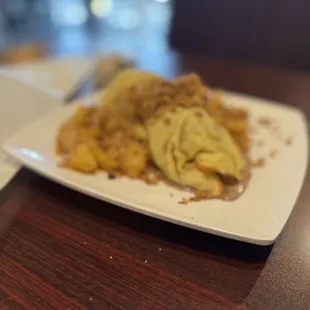 Crepe filled with Neapolitan ice cream cinnamon and apples
