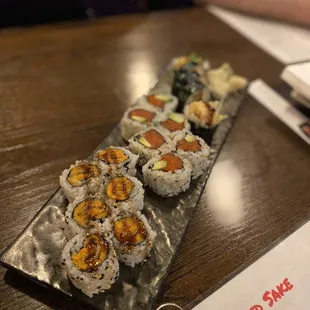 Sweet Potato Roll, Tuna Roll, Chicken Tempura Roll...