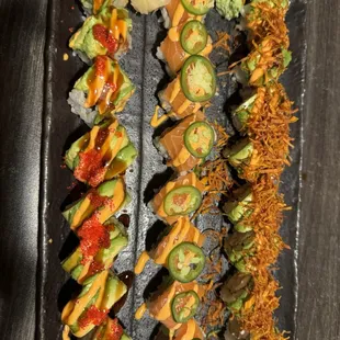Multiple rolls! Ballantyne Roll, Crunchy Roll and Salmon Lover Roll