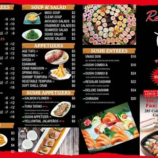 the menu for the restaurant