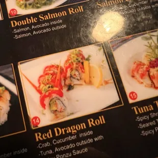 menu, sushi and sashimi