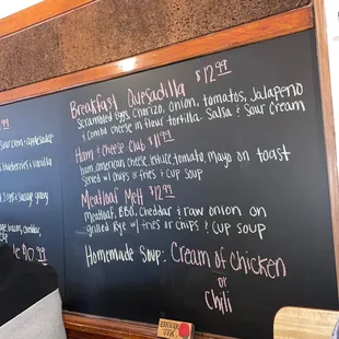 Chalkboard menu