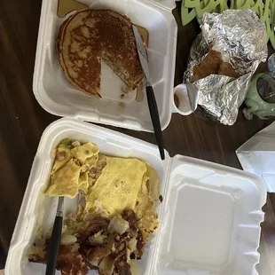 Denver omelette with extra crispy home fries perfectly cooked. Best Denver omelette i hv ever had. &quot;Go Eat&quot; at Red School Cafe.
