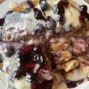 Blueberry cream pancakes.  These are awesome.  Stop by their menu has tons of great food!!