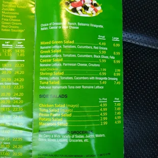 Menu as of June 18, 2021