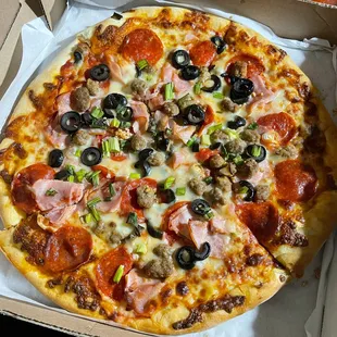 San Jose Delicious (Ham, Ground Beef, Pepperoni, Garlic, Black Olives, Green Onion)