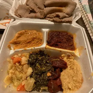 Yellow lentils, lentils with berebere, cabbage, collards and beets