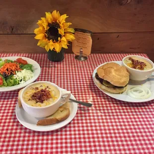 House Salad, Creamy Potato &amp; Bacon Soup, &amp; Frog Pollard Sandwich