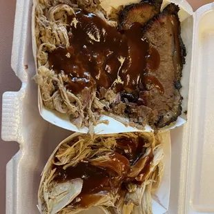 3 meat plate (brisket, pulled pork, pulled chicken)