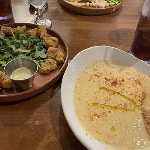 Crab soup and tuna bites