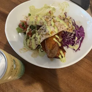 Sweet potato with fresh cobia