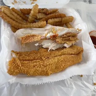 Fried snapper and catfish meal. No slaw