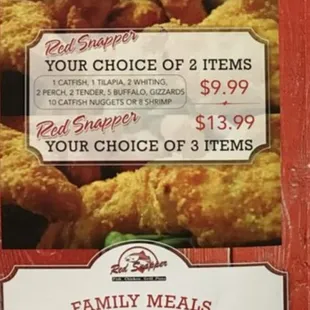 a menu for a family meal