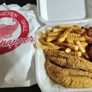 Choose 3 combo! I got 2 fried perch, and I doubled up the 3 jumbo shrimp; 6 shrimp. Bread is underneath, and coleslaw is on the side.