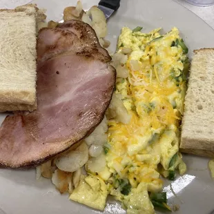 E-2. Ham and 2 Eggs add jalapeños &amp; cheese