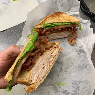 Ham, turkey and Swiss triple decker