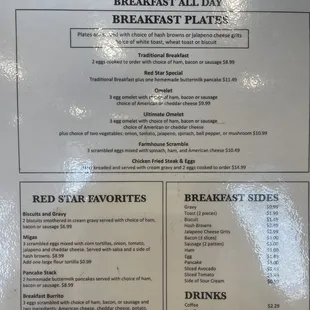 breakfast menu and prices