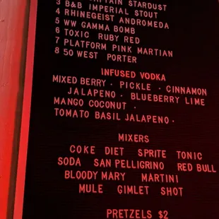 Draft beer and signature infused vodkas