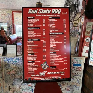 Menu board at Red State.