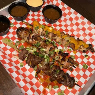 Stix - Chicken Thai Curry Satay Stix,  Chicken Teriyaki, Beef Tenderloin