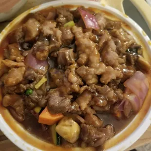 Hibachi beef: strange to say the least.  The sauce is a weird sweet tangy concoction w notes of...yum yum sauce.