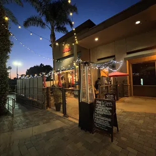 outside of a restaurant at night
