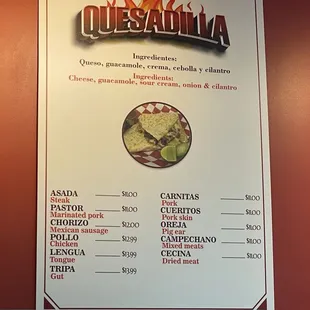 menu