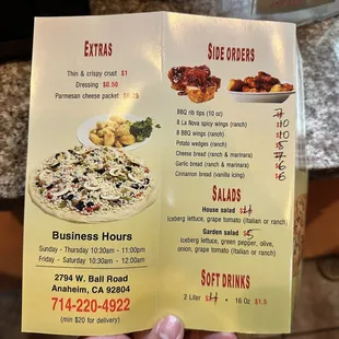 Menu as of 30 September 2023