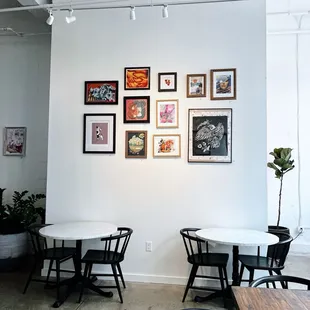 Seating and art as soon as you enter