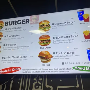 a menu for a fast food restaurant