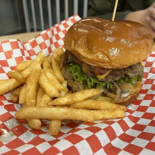 Red wagon burger w/ a side of fries!