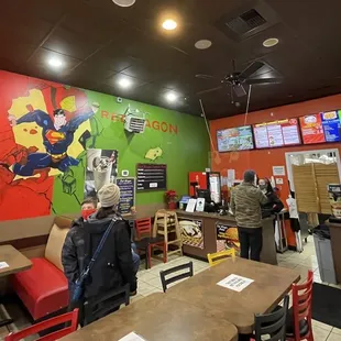 Colorful painted interior with menu