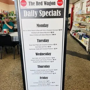 the menu for the red wagon specials