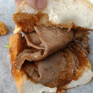 Inside of Roast Beef Po Boy
