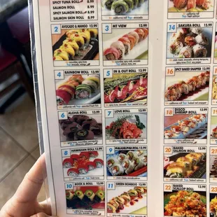 menu, sushi and sashimi