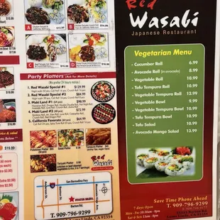 sushi and sashimi, menu