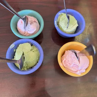 Complimentary ice cream: strawberry &amp; green tea