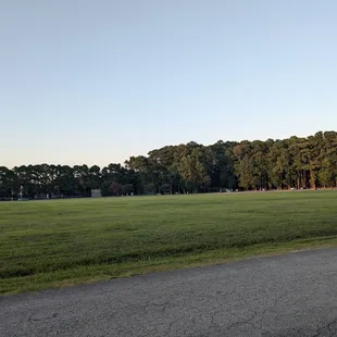 View of parking lot and playground.