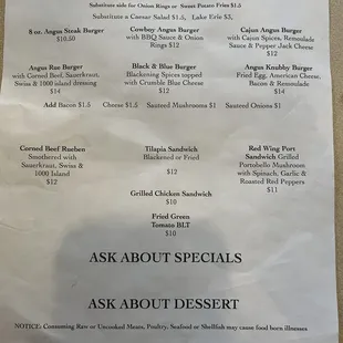 Lunch and dinner menus 3/2/24