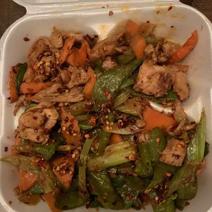 King Pao Chicken, barely any chicken and filled with pepper flakes.