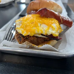 Breakfast sandwich side view