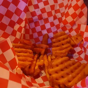 Amazing seasoned waffle fries, cooked to perfection.