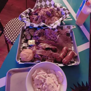 two baskets of food on a table