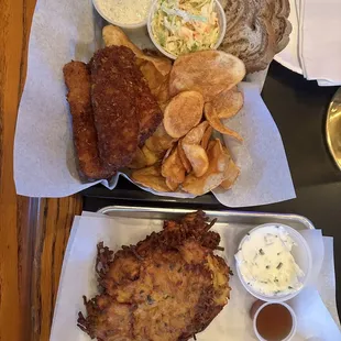 Cod fish fry and potato pancakes