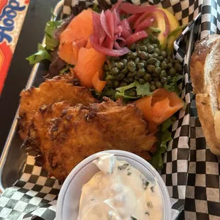 Potato pancakes with lox