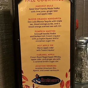 Fall Cocktail Menu