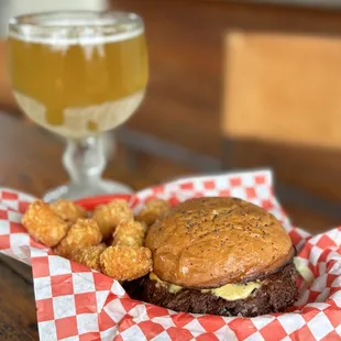 Double burger with tots